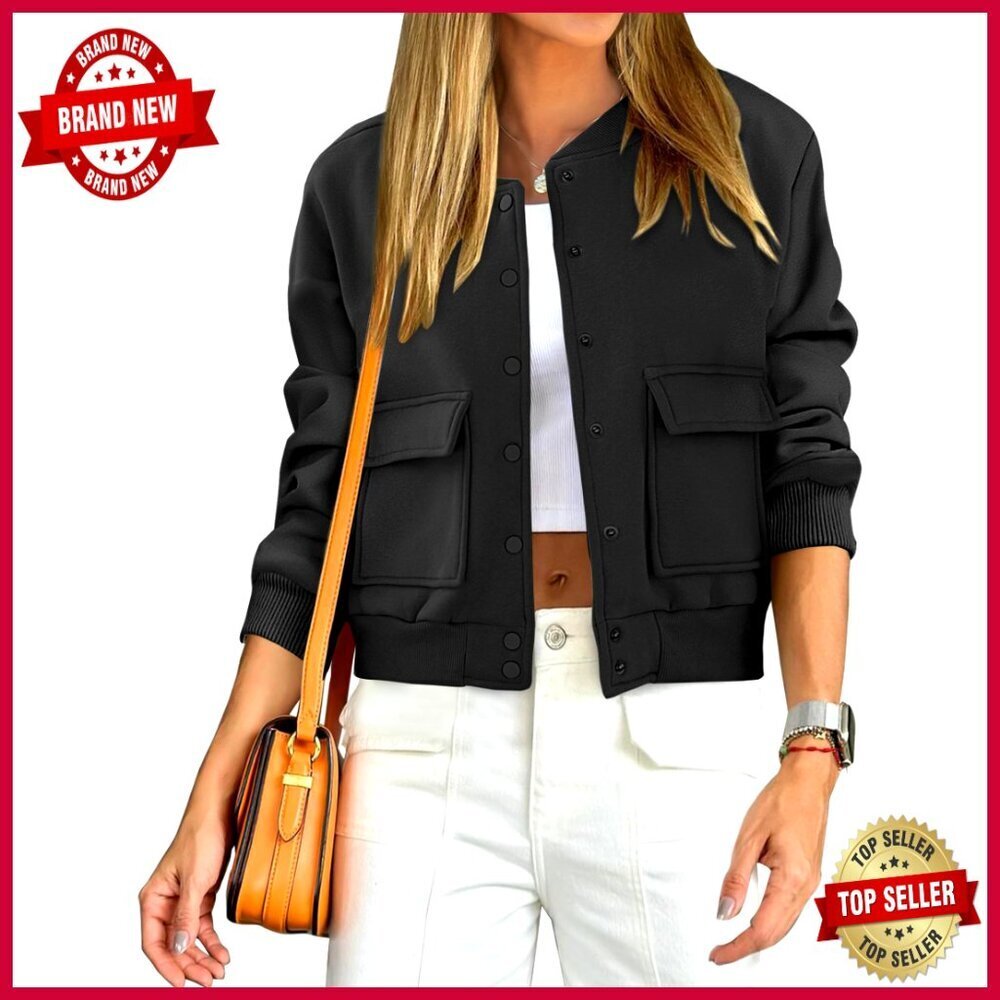 Cropped Bomber Jacket Casual Varsity Style Fall Outfit Loose Fit